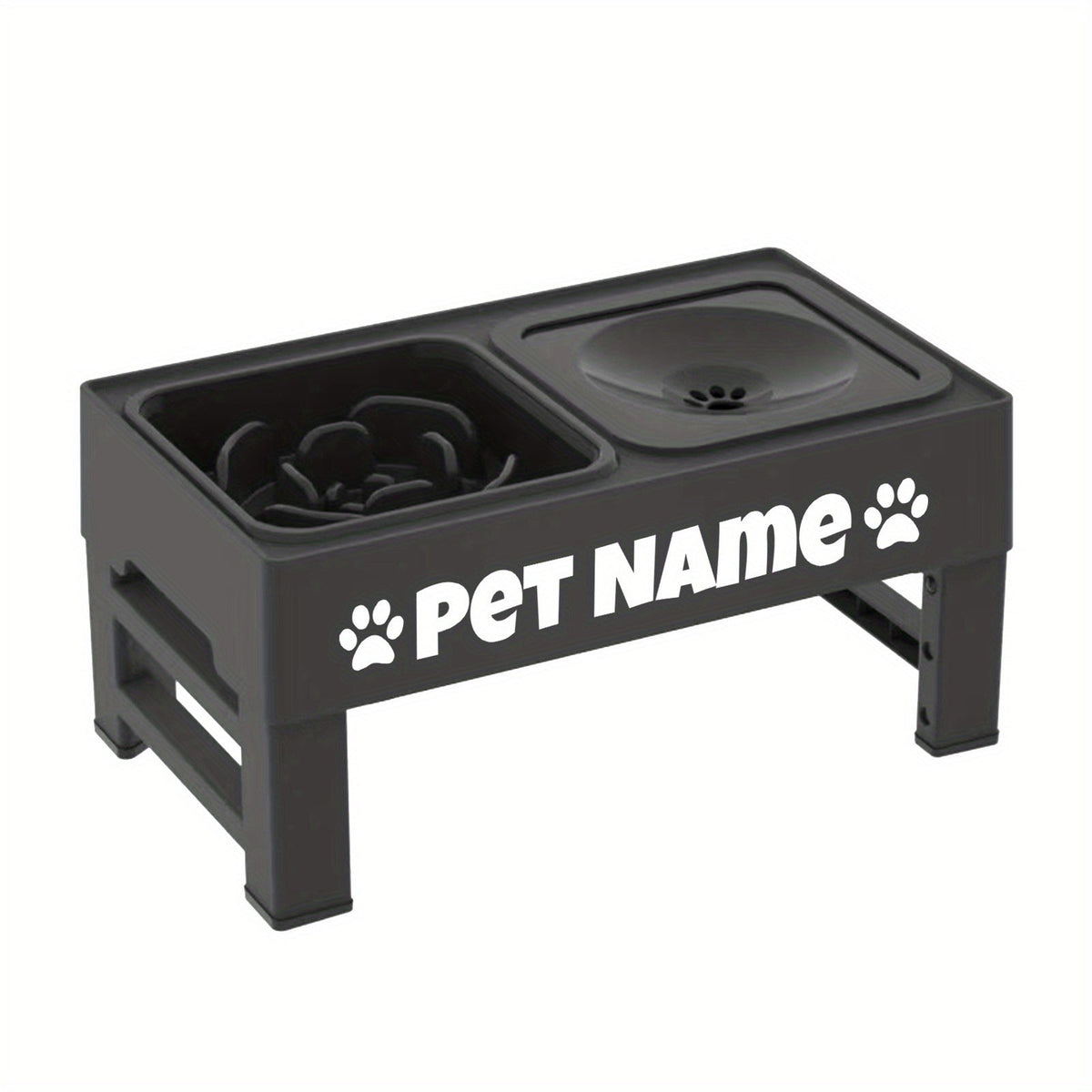 Elevated Dog Bowls with Adjustable Stand - Custom Slow Feeder & Spill-Proof Water Bowl for Small Medium Large Dogs - Raised Dog Bowl Set with Personalized Font Options, Black or Gray