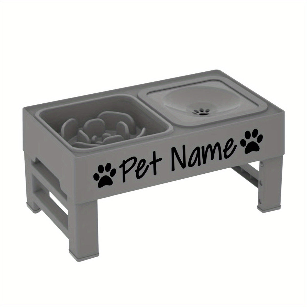 Elevated Dog Bowls with Adjustable Stand - Custom Slow Feeder & Spill-Proof Water Bowl for Small Medium Large Dogs - Raised Dog Bowl Set with Personalized Font Options, Black or Gray