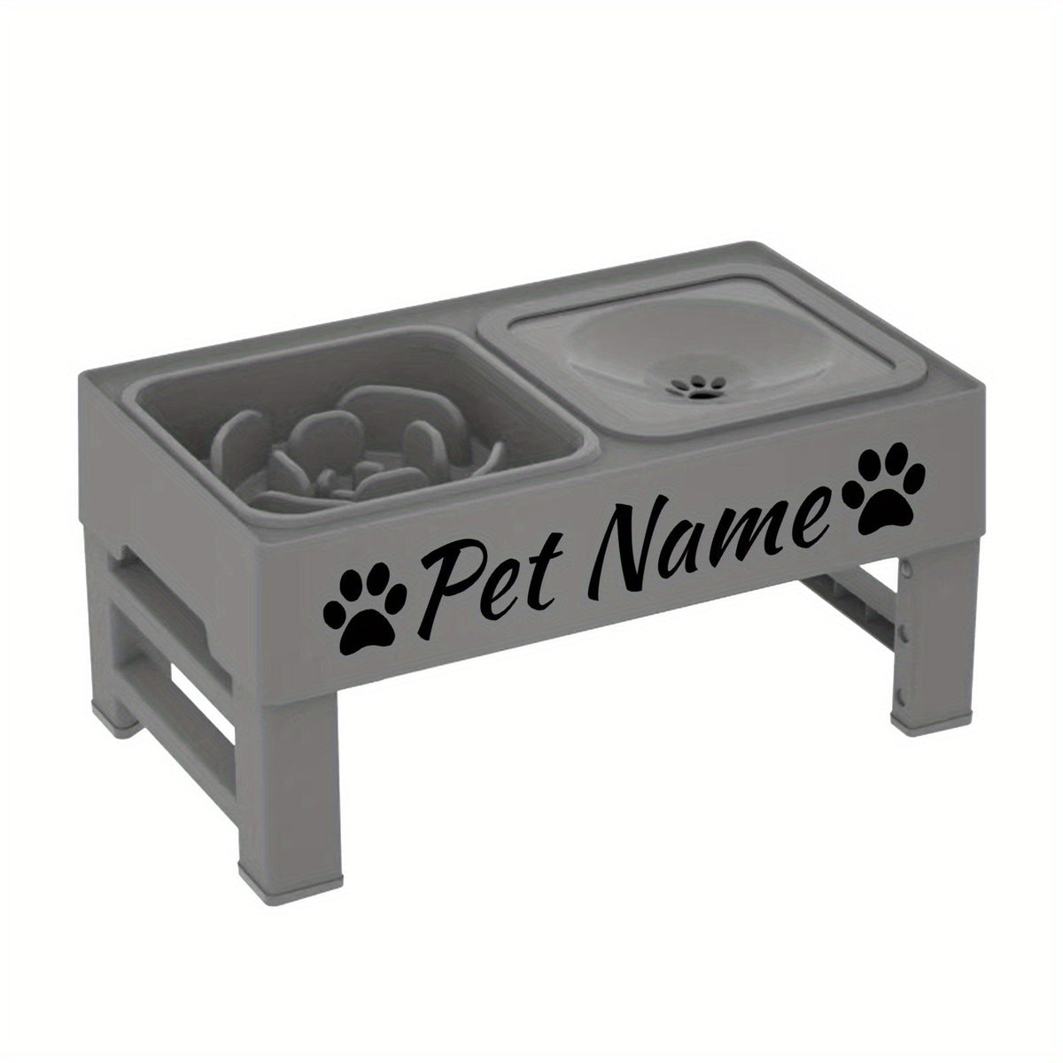 Elevated Dog Bowls with Adjustable Stand - Custom Slow Feeder & Spill-Proof Water Bowl for Small Medium Large Dogs - Raised Dog Bowl Set with Personalized Font Options, Black or Gray