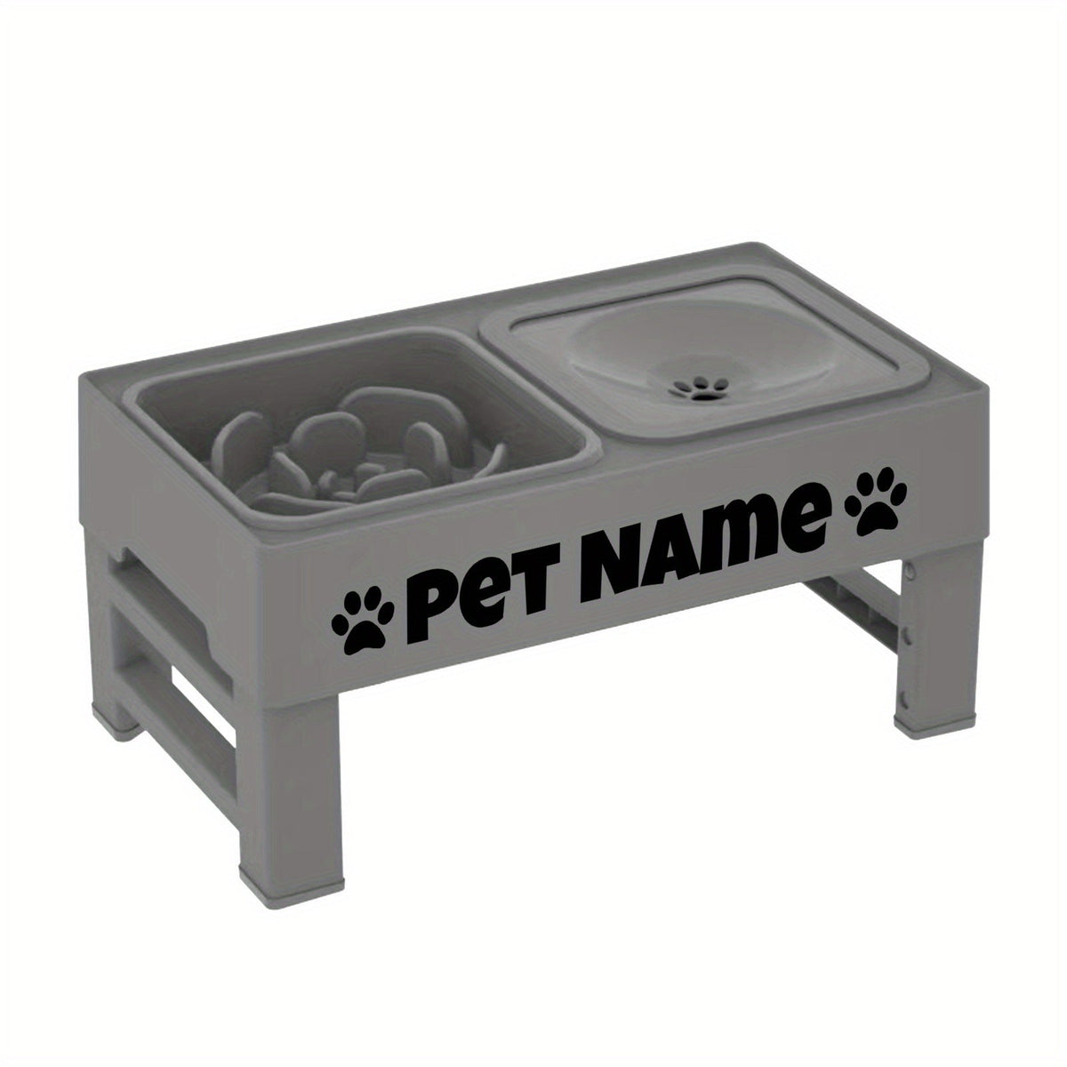 Elevated Dog Bowls with Adjustable Stand - Custom Slow Feeder & Spill-Proof Water Bowl for Small Medium Large Dogs - Raised Dog Bowl Set with Personalized Font Options, Black or Gray