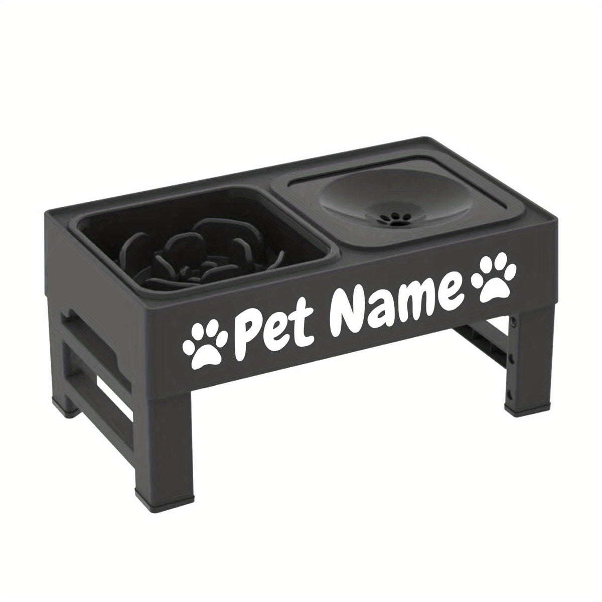 Elevated Dog Bowls with Adjustable Stand - Custom Slow Feeder & Spill-Proof Water Bowl for Small Medium Large Dogs - Raised Dog Bowl Set with Personalized Font Options, Black or Gray