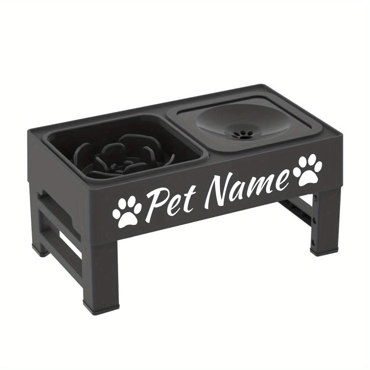 Elevated Dog Bowls with Adjustable Stand - Custom Slow Feeder & Spill-Proof Water Bowl for Small Medium Large Dogs - Raised Dog Bowl Set with Personalized Font Options, Black or Gray