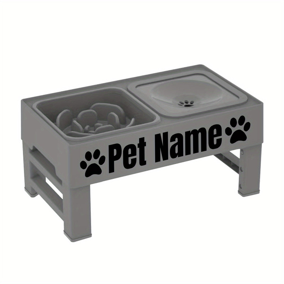 Elevated Dog Bowls with Adjustable Stand - Custom Slow Feeder & Spill-Proof Water Bowl for Small Medium Large Dogs - Raised Dog Bowl Set with Personalized Font Options, Black or Gray