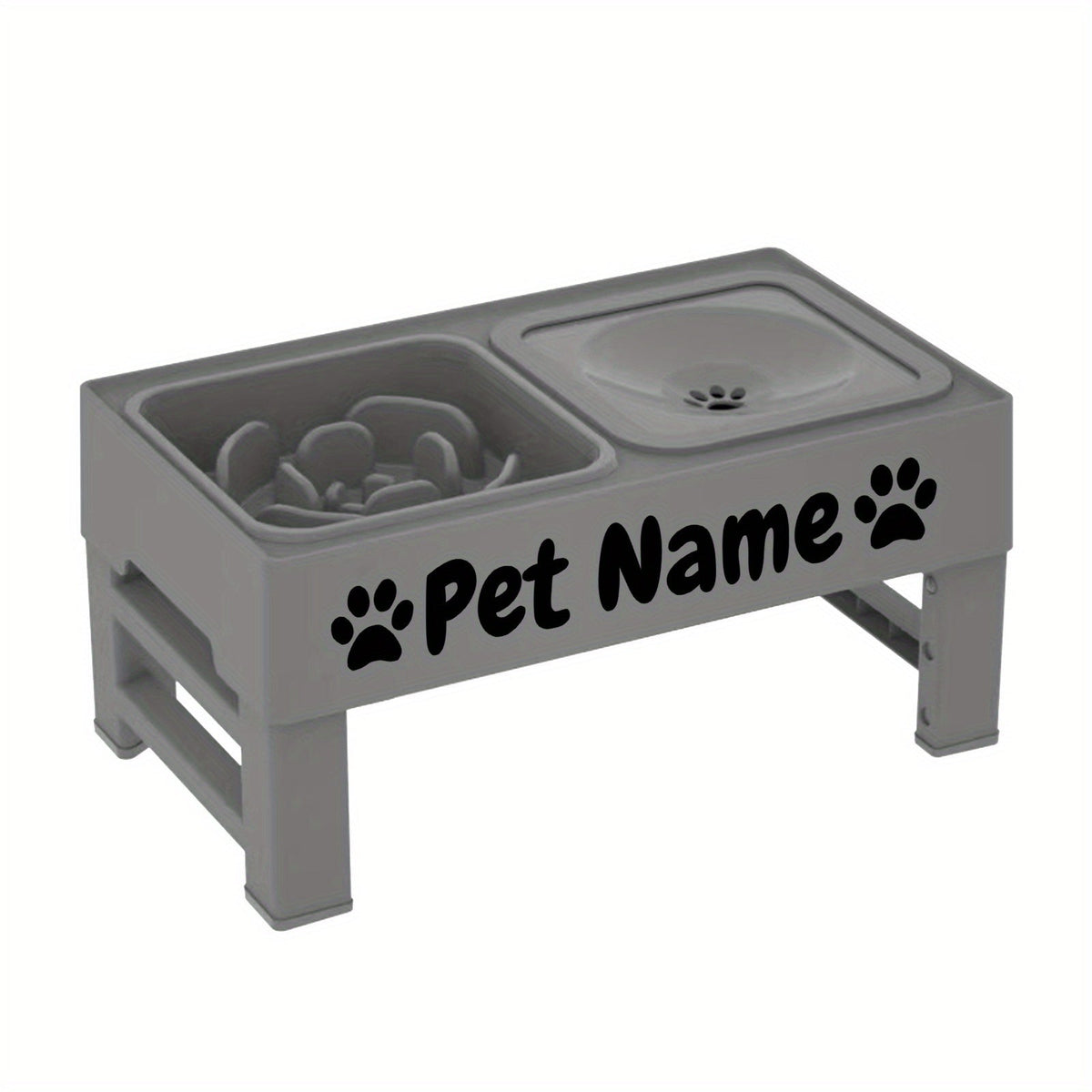 Elevated Dog Bowls with Adjustable Stand - Custom Slow Feeder & Spill-Proof Water Bowl for Small Medium Large Dogs - Raised Dog Bowl Set with Personalized Font Options, Black or Gray