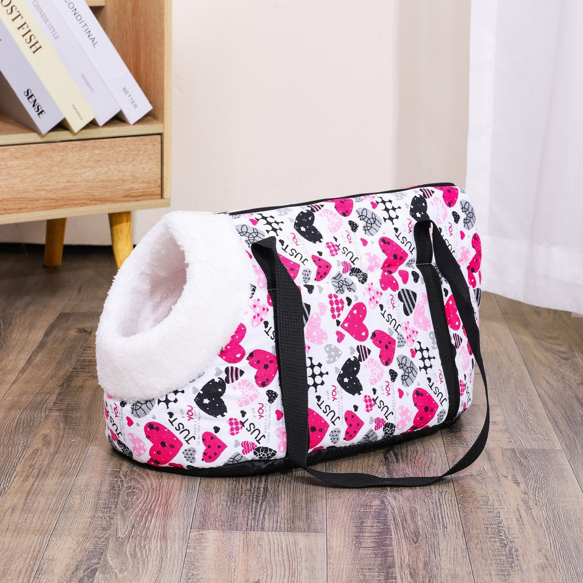 Cat Carrier Shoulder Bag Washable – Portable Zipper Pet Outing Bag for Small Medium Cats, Removable & Machine Washable, S (15.7x7in) & L (19.6x9in), Stripe Heart Owl Patterns, Plush & Regular Options