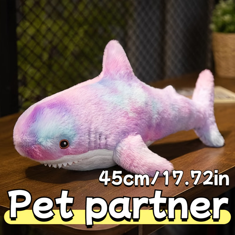 45cm Plush Shark Dog Toy – Colorful Tie-Dye Stuffed Shark Companion Toy for Cats and Dogs, Soft Washable Plush Pet Toy Available in Multiple Colors, Perfect Holiday & Birthday Gift for Pet Lovers