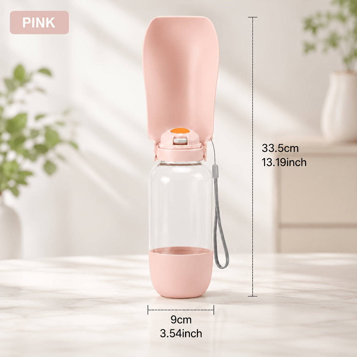 Portable Pet Water Bottle with Lanyard 2-in-1 Leak-Proof Water & Food Dispenser for Dogs & Cats - Compact Travel Water Cup for Outdoor Walks Hiking Camping - Lightweight Dog Cat Water Bottle