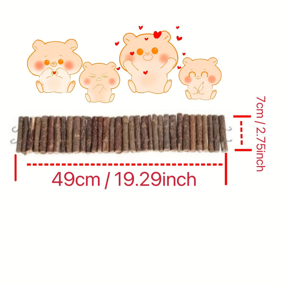 Natural Wood Climbing Ladder Fence for Hamsters Mice Guinea Pigs Small Pets Cage Decoration Crawling Toy Habitat Accessory With or Without Bark Multiple Sizes