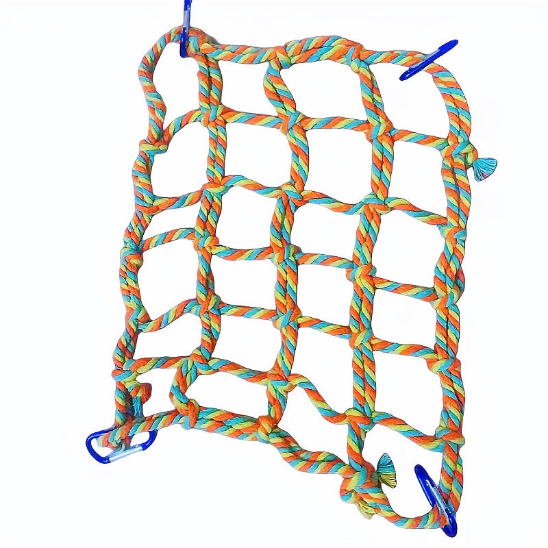 Parrot Climbing Net for Bird Cage - Colorful Cotton Rope Ladder Hammock Toy for Parrots Cockatiels Conures Budgies Small Birds & Hamsters - Chew Swing Hanging Activity Play Perch Accessory